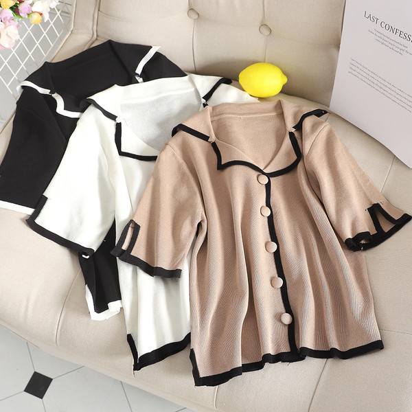 Bluză de damă modernă cu mâneci scurte și guler în mai multe culori