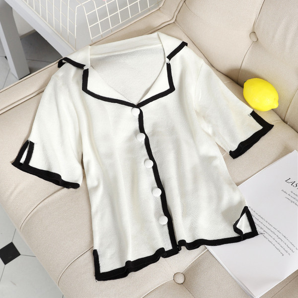 Bluză de damă modernă cu mâneci scurte și guler în mai multe culori