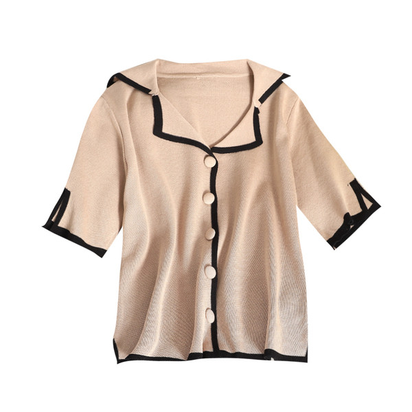 Bluză de damă modernă cu mâneci scurte și guler în mai multe culori