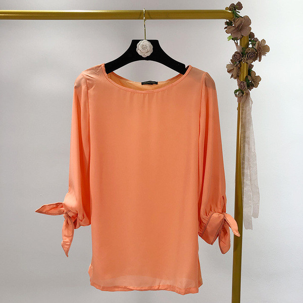 Bluza de dama cu decolteu oval si maneci 7/8 cu cravate portocalii