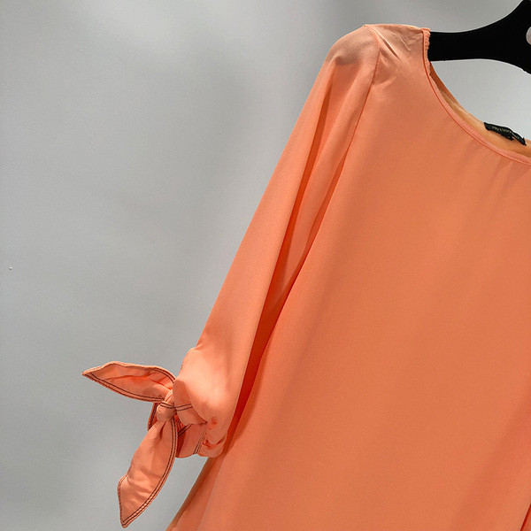 Bluza de dama cu decolteu oval si maneci 7/8 cu cravate portocalii