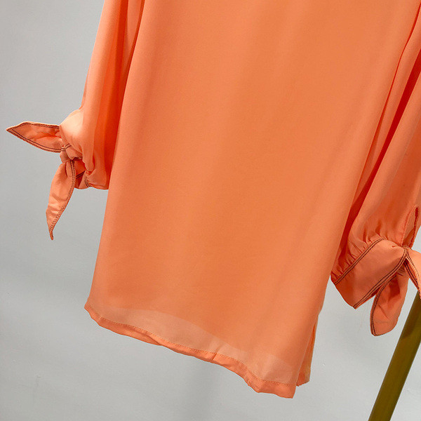 Bluza de dama cu decolteu oval si maneci 7/8 cu cravate portocalii