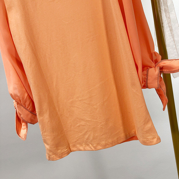 Bluza de dama cu decolteu oval si maneci 7/8 cu cravate portocalii