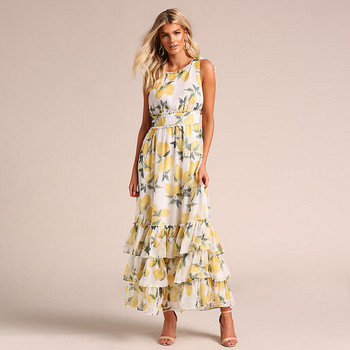 Дамска дълга разкроена рокля с връзки