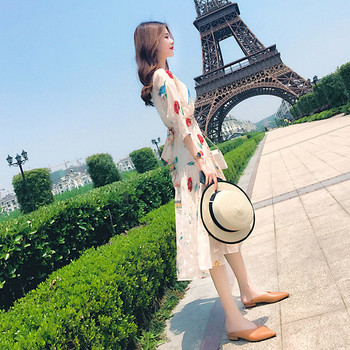 Ежедневна дамска дълга рокля с флорален мотив