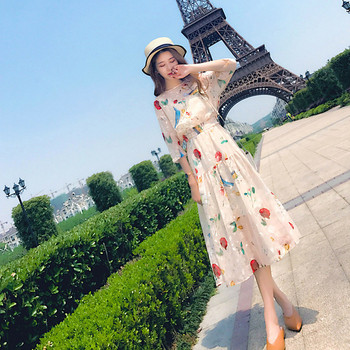 Ежедневна дамска дълга рокля с флорален мотив