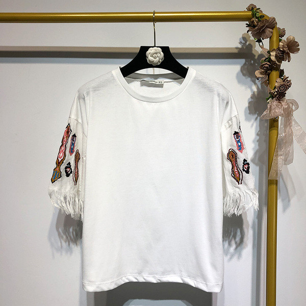 Bluza casual de dama cu maneci 3/4 cu broderie si franjuri