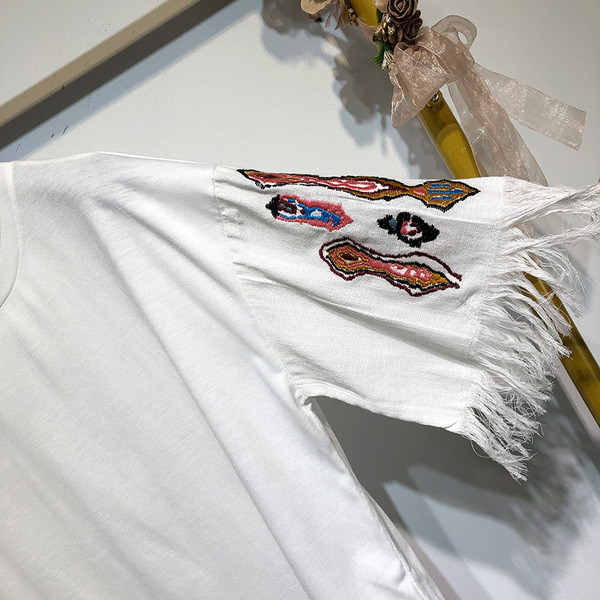 Bluza casual de dama cu maneci 3/4 cu broderie si franjuri