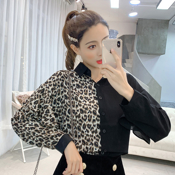 Cămașă modernă de damă cu model leopard în negru și verde