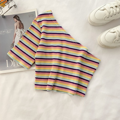 Tricou scurt de dama cu o maneca in doua culori