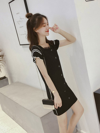 Rochie casual dama in alb si negru - model drept