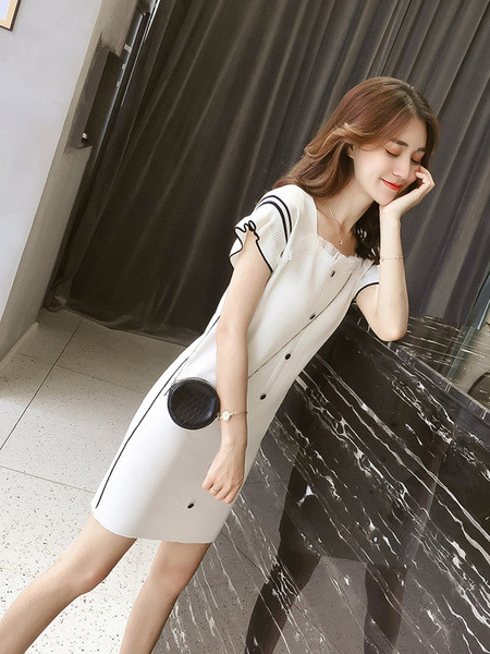 Rochie casual dama in alb si negru - model drept