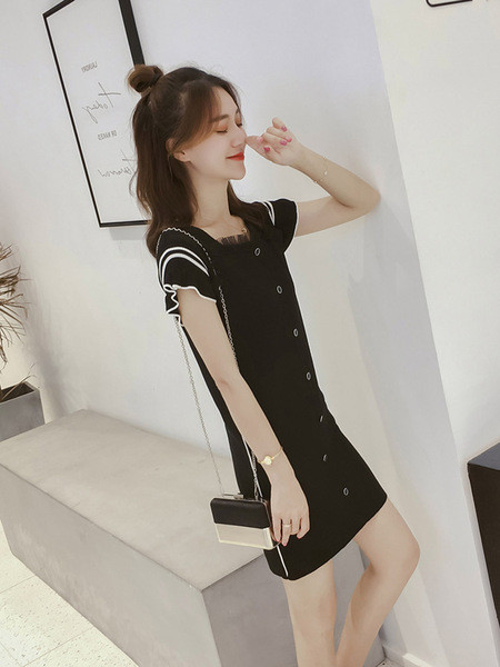 Rochie casual dama in alb si negru - model drept