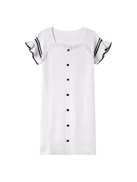 Rochie casual dama in alb si negru - model drept