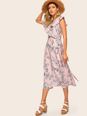 Rochie eleganta de dama in roz cu model floral