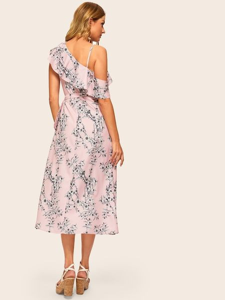 Rochie eleganta de dama in roz cu model floral