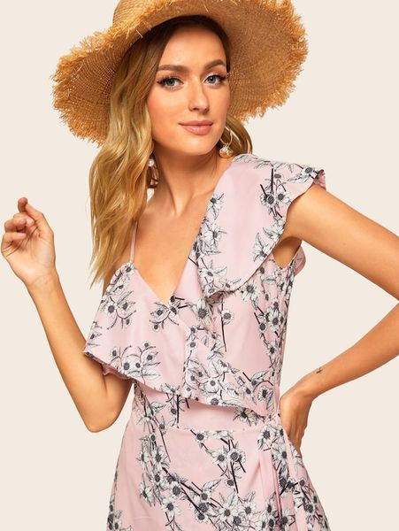Rochie eleganta de dama in roz cu model floral