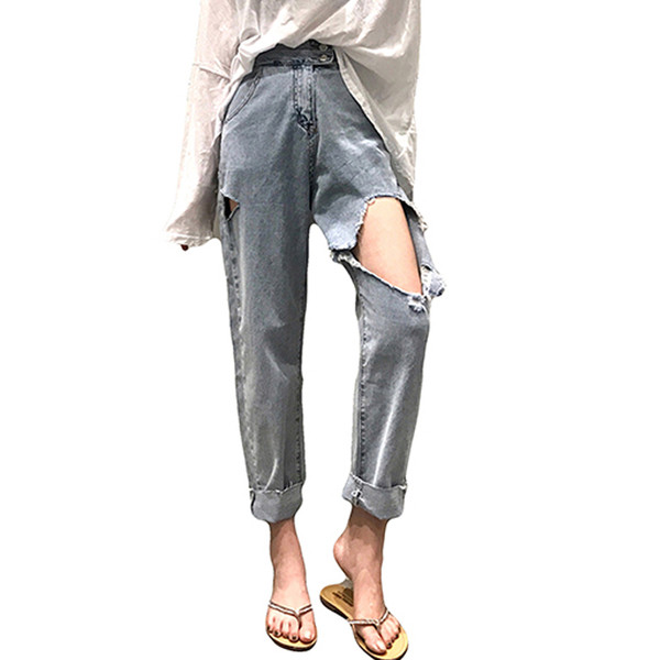 Blugi casual de dama cu motive rupte