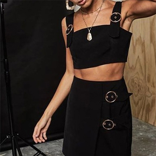 Set modern de dama din doua piese cu elemente metalice in negru