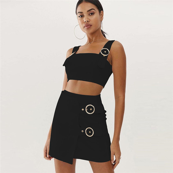 Set modern de dama din doua piese cu elemente metalice in negru