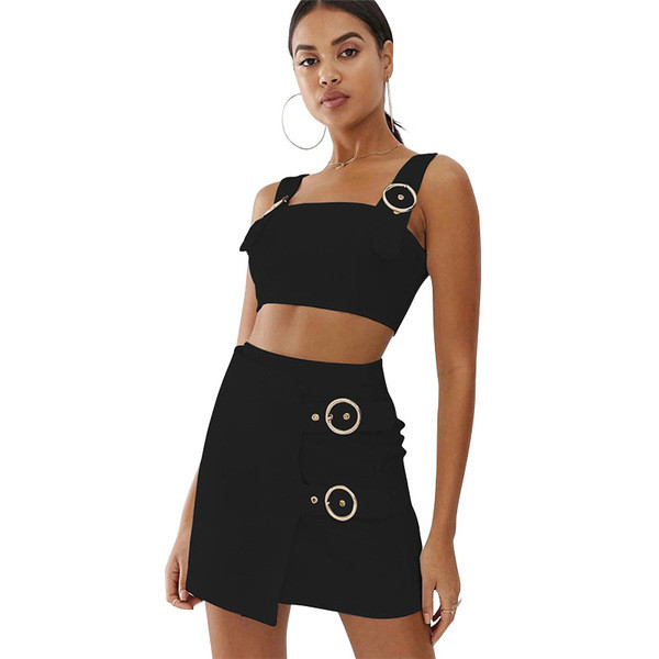 Set modern de dama din doua piese cu elemente metalice in negru