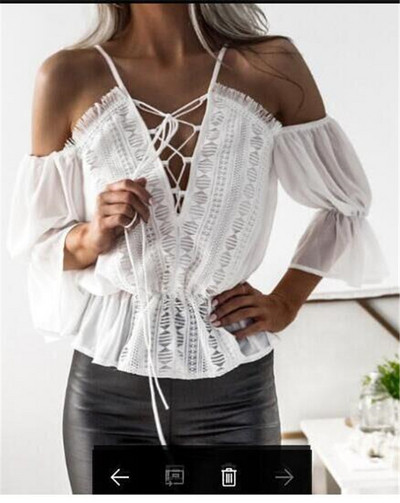 Bluză de damă elegantă cu umerii goi, în alb
