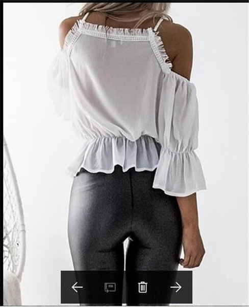 Bluză de damă elegantă cu umerii goi, în alb