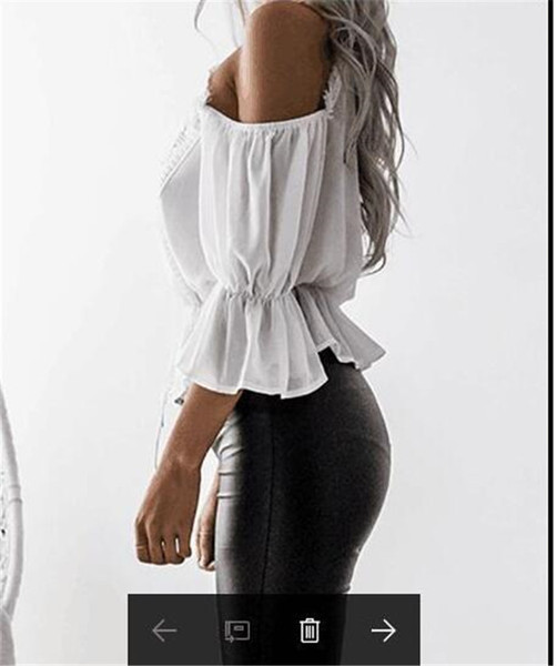 Bluză de damă elegantă cu umerii goi, în alb