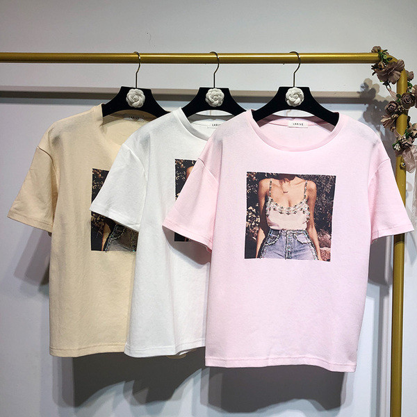 Tricou cu maneca scurta cu aplicatie si perle in trei culori