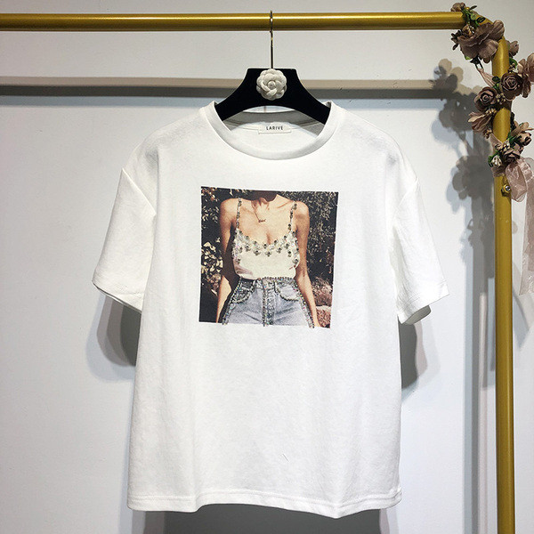 Tricou cu maneca scurta cu aplicatie si perle in trei culori