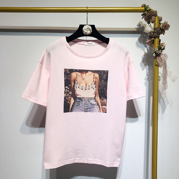 Tricou cu maneca scurta cu aplicatie si perle in trei culori