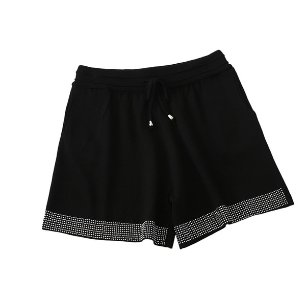 Ежедневни къси дамски панталони с камъни в черен и оранжев цвят