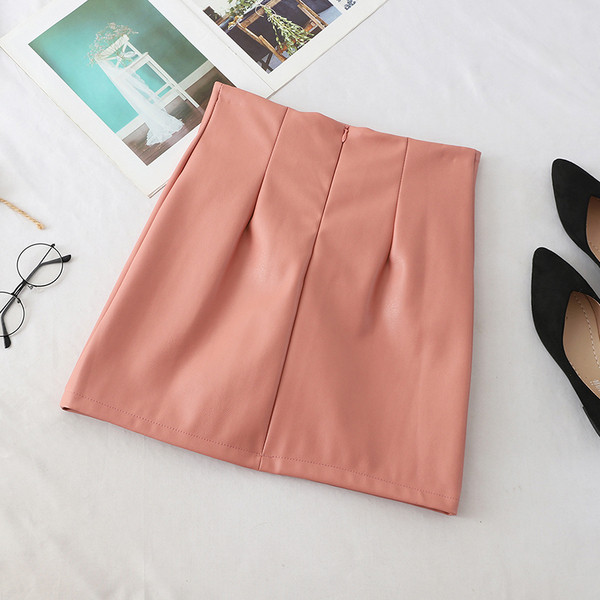 Fusta de dama eleganta din imitatie de piele cu talie inalta in mai multe culori