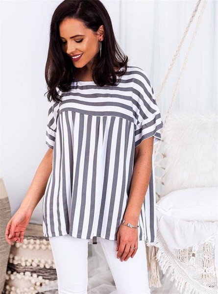 Дамска раирана риза с къс ръкав в два цвята