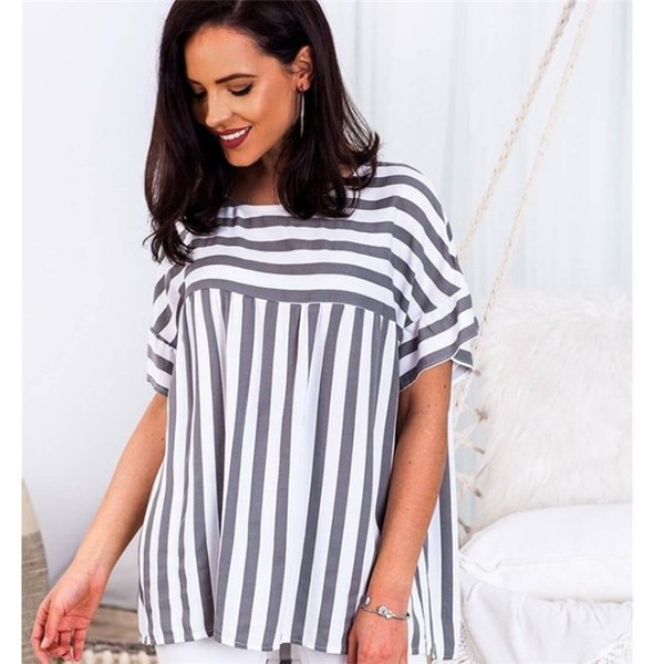 Дамска раирана риза с къс ръкав в два цвята