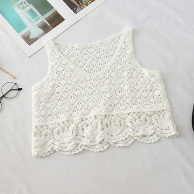 Къс дамски плетен потник с широки презрамки в няколко цвята