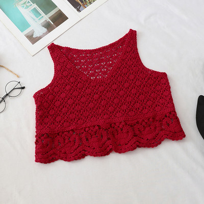 Къс дамски плетен потник с широки презрамки в няколко цвята