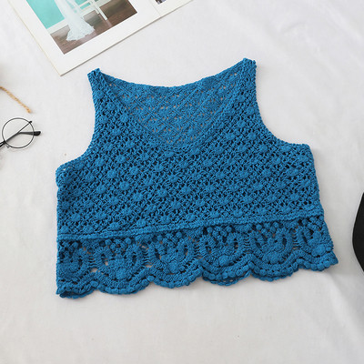 Къс дамски плетен потник с широки презрамки в няколко цвята