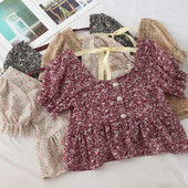 Bluza scurta de dama cu model floral si cravate in mai multe culori