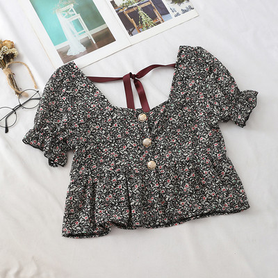 Bluza scurta de dama cu model floral si cravate in mai multe culori