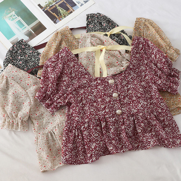 Bluza scurta de dama cu model floral si cravate in mai multe culori