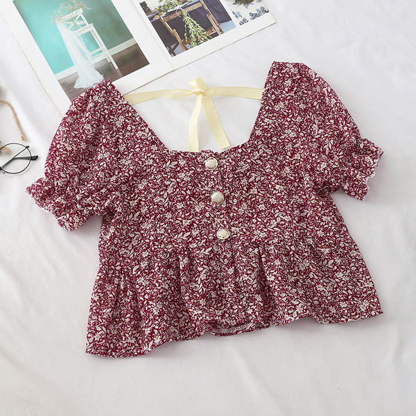 Bluza scurta de dama cu model floral si cravate in mai multe culori