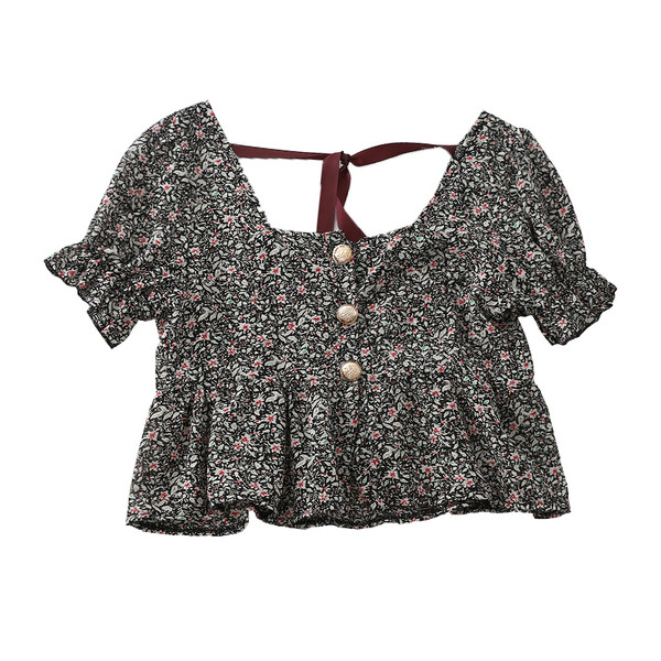 Bluza scurta de dama cu model floral si cravate in mai multe culori