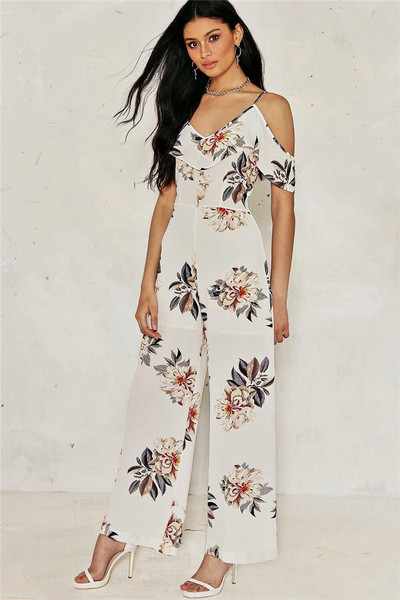 Virágmintás fehér női hosszú jumpruha