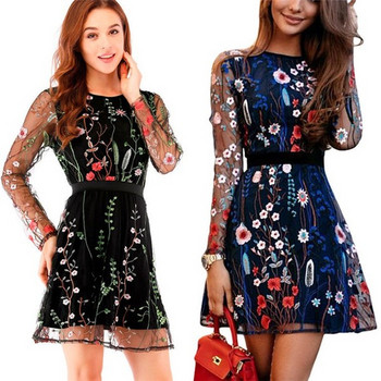 Модерна дамска рокля с дълъг  ръкав в два цвята