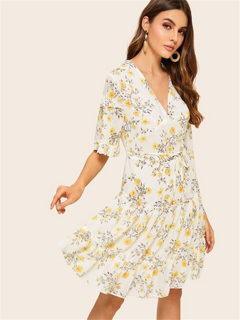 Rochie de dama model nou cu motive florale in alb