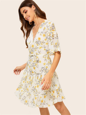 Rochie de dama model nou cu motive florale in alb