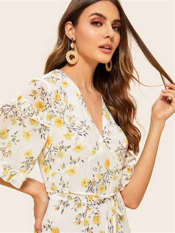 Rochie de dama model nou cu motive florale in alb