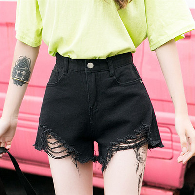 Pantaloni scurți de damă actuali cu talie înaltă și motive rupte în trei culori