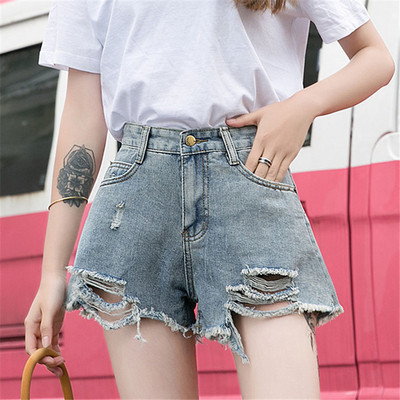 Pantaloni scurți de damă actuali cu talie înaltă și motive rupte în trei culori